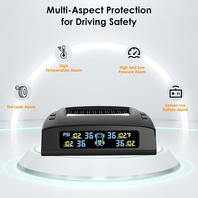 TM2 RV Tire Pressure Monitoring System, Solar Charge TPMS, 6 Sensors & 5 Alarm Modes, Color Display, W/Repeater for Longer Distance Transmission, 0-144 PSI for RV Trailer Camper Fifth Wheel