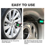 Chrome Plated Steel Dual Head Tire Inflator - 150 PSI, Backlight LCD & Flashlight, Rechargeable for Semi, Truck, RV & Cars