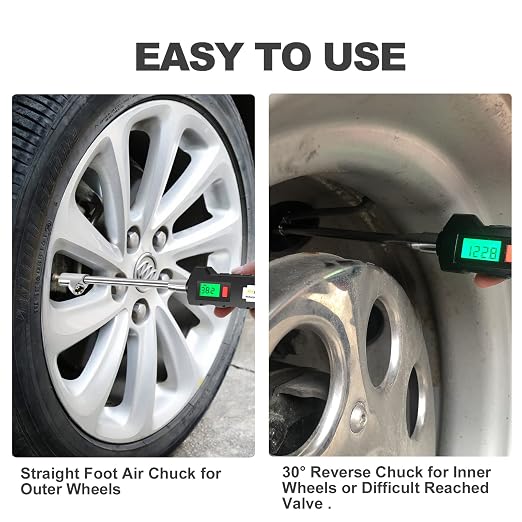 Chrome Plated Steel Dual Head Tire Inflator - 150 PSI, Backlight LCD & Flashlight, Rechargeable for Semi, Truck, RV & Cars