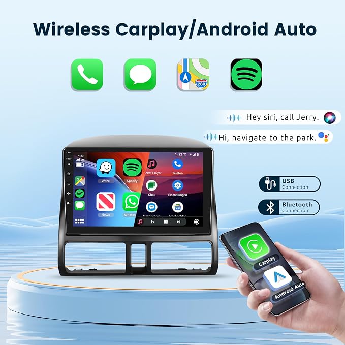 Android 15 Car Stereo for Honda CRV 2002-2006, 9 Inch HD Touchscreen Radio, Wireless CarPlay Android Auto GPS WiFi Bluetooth FM/RDS SWC Dual USB HD Backup Camera 2G+64G