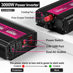 3000W Power Inverter 12V DC to 110V/120V AC, 6000W Peak Car Inverter with 2 AC Outlets, 2.4A USB Port & LCD Display, Portable Backup Power Converter for RV, Truck, Camping, Outdoor & Emergency
