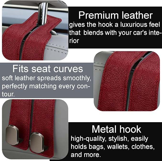 Car Seat Headrest Storage Hooks - 2 Pack Dual Hangers Design Organization Accessories, Car Interior Gadgets to Add Extra Holder and Hook for Purses,Bags,Coat and Handbag