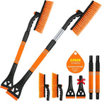 2 Pcs Ice Scrapers for Car Windshield, 2-in-1 Snow Scraper and Snow Brush for Car SUV Truck, Car Ice Windshield Scraper for Ice and Snow with 360° Pivoting Brush and Ergonomic Foam Grip Orange