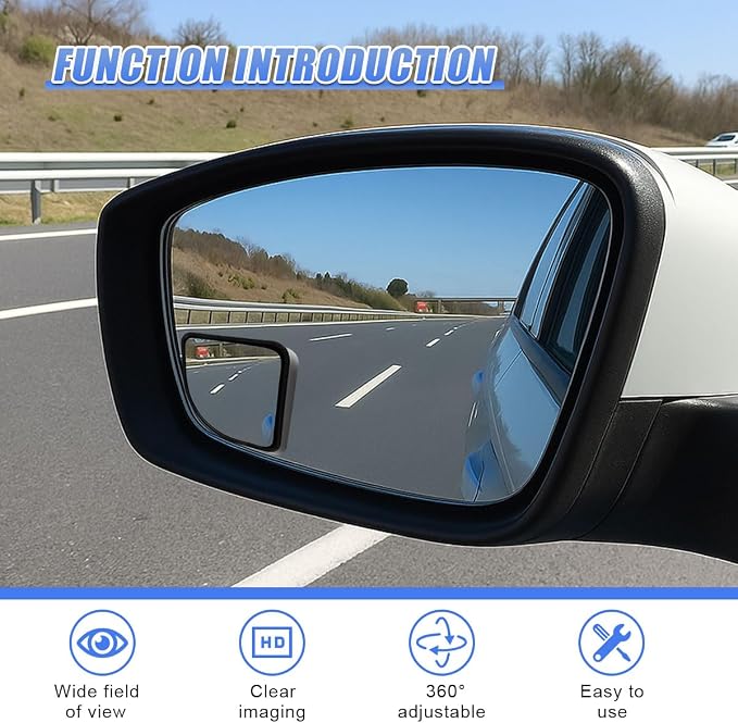 2PCS Car Fan Shaped Blind Spot Mirrors, HD Glass Wide Angle Car Side Mirrors with Housing, Self-Adhesive Adjustable Convex Rearview Mirror, Vehicle Parking Safety Accessories (Black)