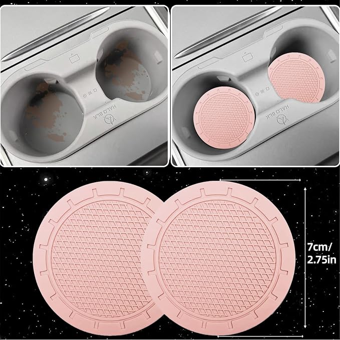 6 PCS Nappa Microfiber Leather Pink Steering Wheel Cover Set, Breathable Fabric Steering Wheel Cover 14.5-15inch Universal, Car Center Console Cover, Seat Belt Cushion, Cup Holder Coaster