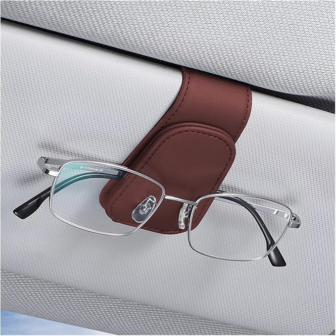 Sunglasses Holders for Car Sun Visor, Leather Eyeglasses Hanger Mounter, Magnetic Glasses Holder and Ticket Card Clip, Auto Interior Accessories Universal for SUV Pickup Truck