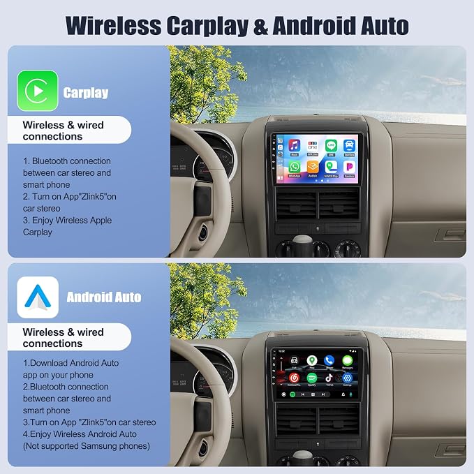 8 Core Qualcomm Android Car Stereo for Ford Explorer 2005-2010 10.1 Inch Touch Screen with CarPlay Android Auto 4G+64G Bluetooth Cooling Fan Weather Forecast UI Design Intelligent Voice