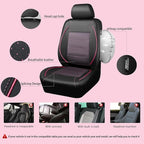 Piping PU Leather Car Seat Cover Full Set,Inside Zipper Design and Reserved Opening Holes，Airbag Compatible,Universal FIT for Car, SUVs,Van,Trucks（Full Set, Black & Pink）