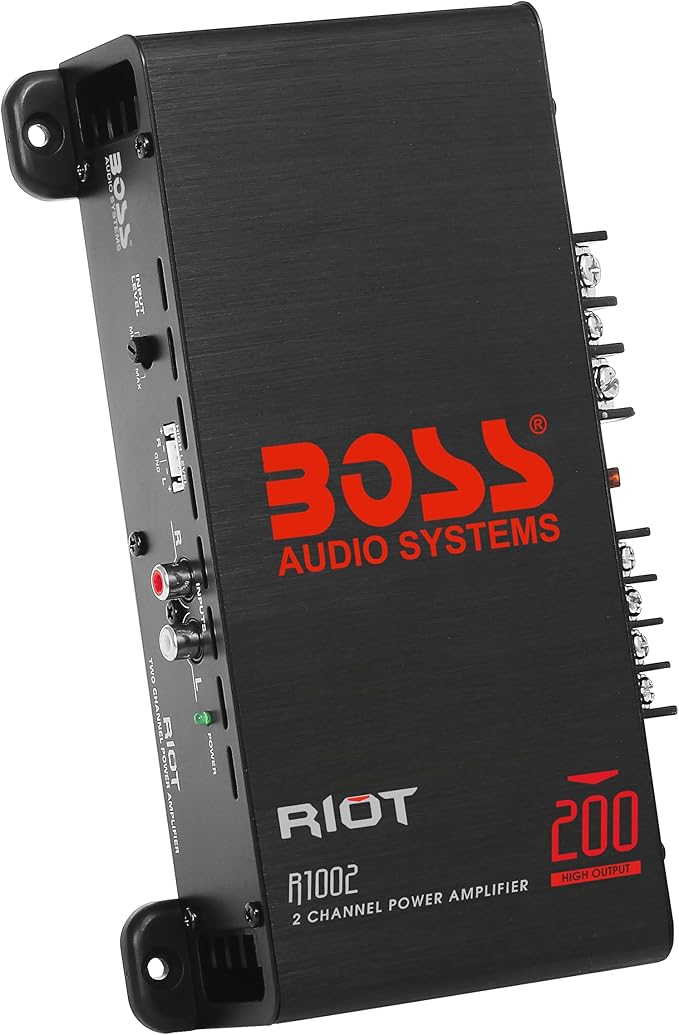 R1002 2 Channel Car Amplifier - 200 High Output, 2-8 Ohm Stable, Low/High Level Inputs, Full Range, Bridgeable, Bass for Subwoofer