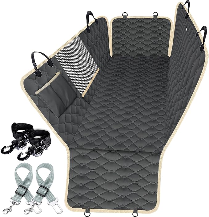 Dog Car Seat Covers for Back Seat with 2 Seat Belts, Waterproof Dog Car Hammock with Mesh Window Durable Scratch Proof Nonslip Pet Carseat Covers Universal Fit Protector for Cars, Trucks & SUVs