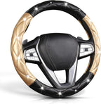 Black and Gold Steering Wheel Cover, Auto Cute Diamond Bling Soft Comfort Leather Car Interior Accessories Protector Sparkly Fit Most O-Shaped Steering Wheels