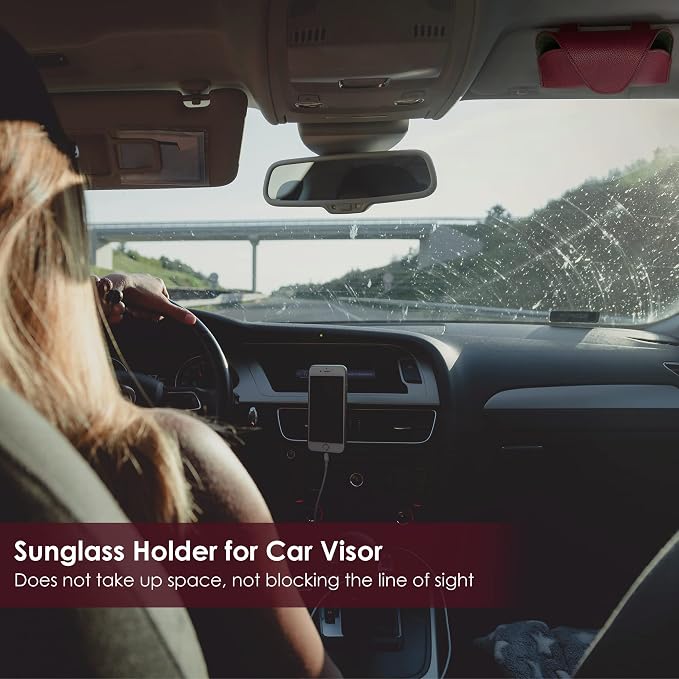 Magnetic Sunglass Holder for Car Visor, Leather Car Glasses Holder | Red Visor Accessories Eyeglasses Holder Glasses Storage Case