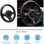 Car Steering Wheel Cover, 15 Inch Anti-Slip Stretch Leather Steering Wheel Protector, Comfortable Breathable Sporty Steering Wheel Cover for Women Men, Car Accessories (Wine Red)