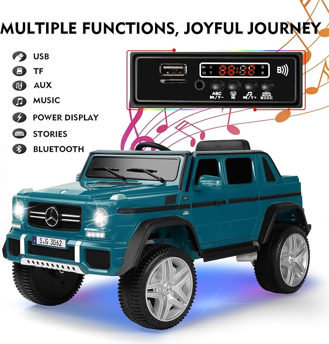 JOYLDIAS Kids Ride On Cars, Licensed Mercedes-Benz Maybach G650S, 12V7AH Battery Powered Toy Electric Car for Kids W/LED Underglow Lights,Remote Control,2 Motors,3 Speeds,Music,Bluetooth,Peacock Blue