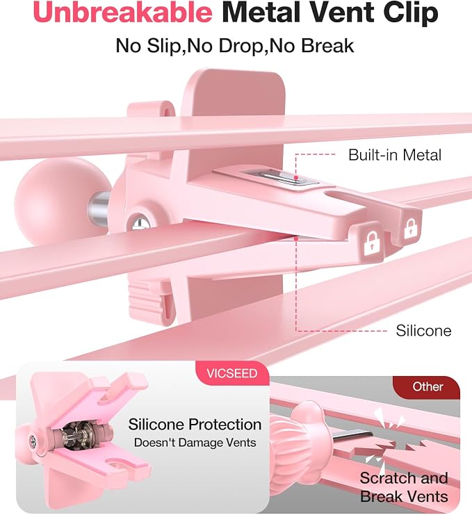 Pink Phone Holder for Your Car [ Sturdy & Secure ] Air Vent Phone Mount for Car Hands Free Easy Clamp Cradle in Vehicle for iPhone Samsung Android Smartphone, Pink Car Accessories