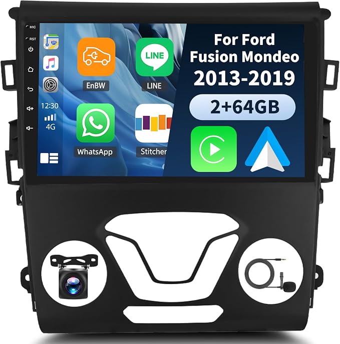 2+64G Android 13 Car Stereo for Ford Fusion Mondeo 2013-2019 with Wireless CarPlay Android Auto, 9’’ Touchscreen in Dash GPS Radio with WiFi Mirror Link Bluetooth FM RDS HiFi EQ SWC + Backup Camera