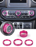 Climate Control Panel Knob Trim Kit & Light Control Switch Cover, Air Conditioner Knob Aluminum Alloy Ring for 2018-2024 Jeep Wrangler JL JLU & Gladiator JT, Interior Accessories, Pink