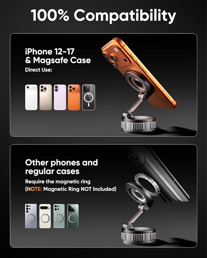 Vacuum Magsafe Car Phone Holder [120+ LB Strongest Suction & 3000gf Strongest Magnetic] 360° Adjustable Magnetic Car Phone Mount, Phone Holders for Your Car for iPhone 17 Pro Max 16 15 14 13 12 Plus