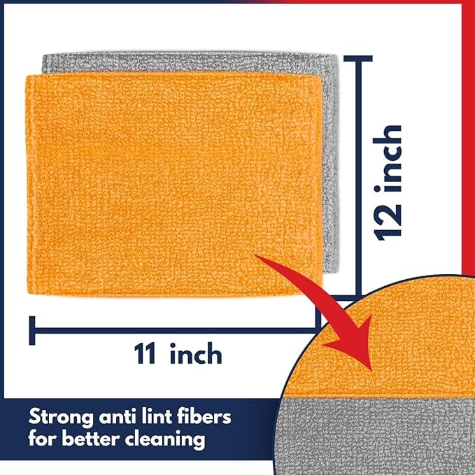 Microfiber Cleaning Cloth - 8 Pcs 12"x11" - High Performance - 1200 Washes, Ultra Absorbent Towels Weave Grime & Liquid for Streak-Free Mirror (Pack of 8)