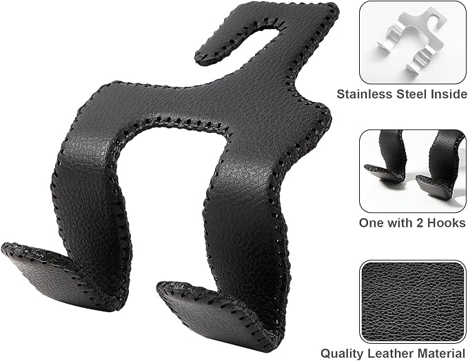 【2021 Upgraded】 Car Purse Hook, 2 in 1 Car Seat Headrest Hooks Durable Hanger Storage Holder Leather Organizer for Hanging Grocery Bags, 1 Pack, Black