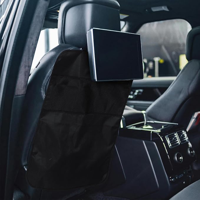 Car Seat Anti-kick Mat with Hanging Storage Bag, Backseat Organizer Pocket for Vehicle Interior, Sturdy Kick-resistant Seat Back Protector for Travel and Family Use
