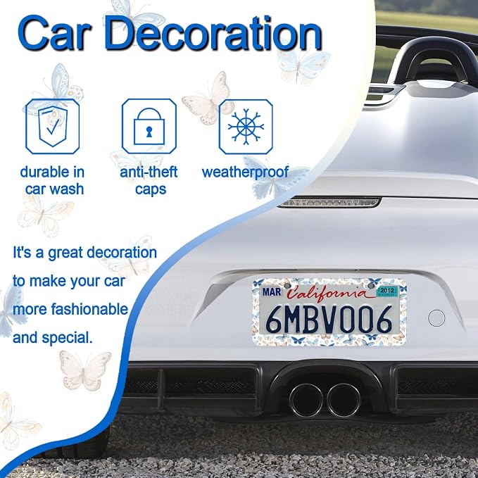Butterfly License Plate Frames，Butterfly Car Accessories for Women and Men ，Cute License Plate，Aluminum License Plate Frame Fits Standard US Vehicles Size 12.2 x 6 Inch (White-Butterfly)
