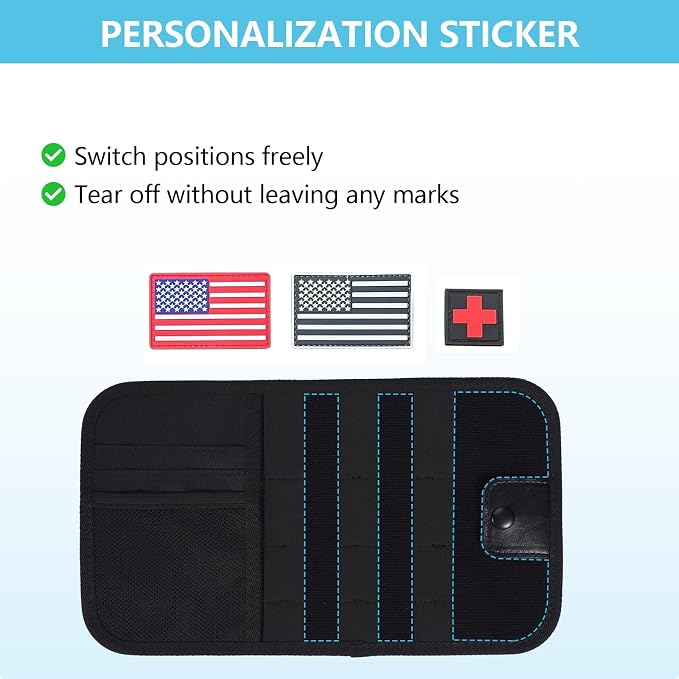 Molle Car Sun Visor Organizer, Semi-Rigid Tactical Panel Caddy with Zipper Pouch and Glasses Clip for Car Accessories, Fits Most Vehicles, SUVs, Trucks, Black
