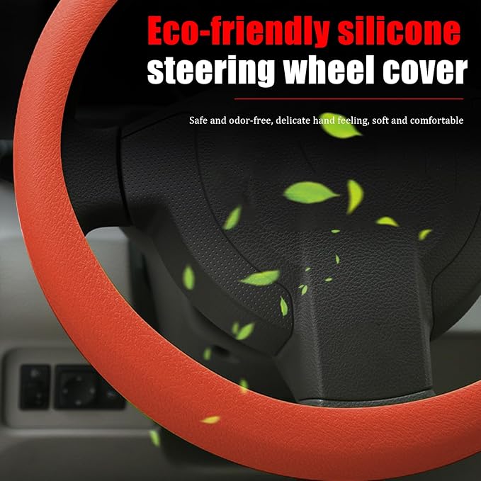 JDDRY Car Steering Wheel Cover,Silicone Steering Wheel Protector, AutomotiveSteering Wheel Protective Cover,Universal Fit(Orange,1PC)