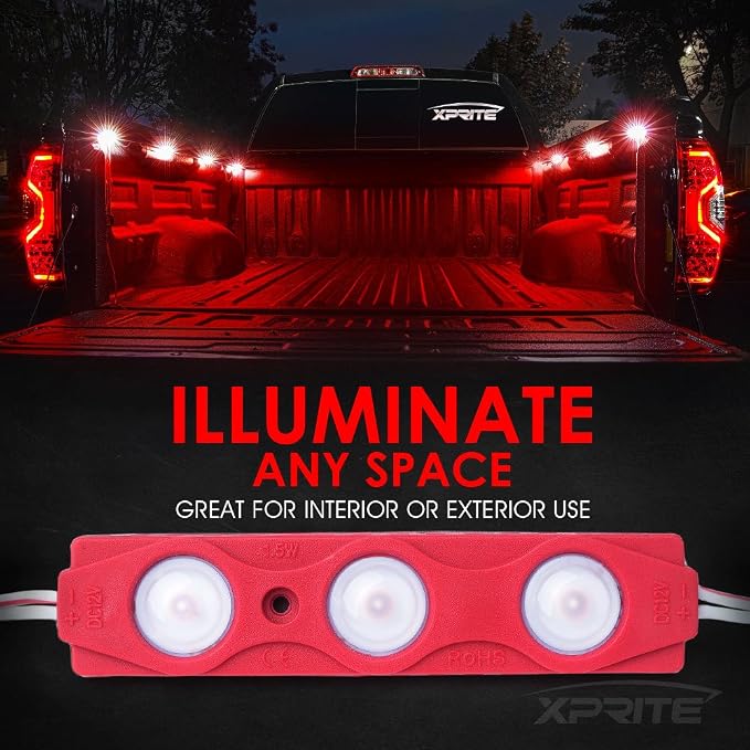 Red LED Truck Bed Light Kits Rock Lights with On/Off Switch, for Pickup Footwells, Running Boards, Cargo, Under Car, Tonneau Cover, Rail Lighting