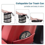 Car Trash Can, 2 Packs Mini Car Garbage Can, Collapsible Trash Bin | Pop-Up Trash Can for Front Back Seat, Portable Trash Bag Hanging for Vehicle SUV Rv Truck Accessories Interior, Leopard Print