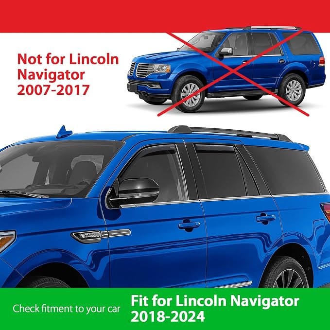 Goodyear Shatterproof in-Channel Window Deflectors for Lincoln Navigator 2018-2024, Rain Guards, Window Visors for Cars, Vent Deflector, Car Accessories, 4 pcs - GY008436