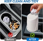 Mini Car Trash Can with Lid, Portable Garbage Can for Car, Leakproof Cup Holder Automotive Garbage Bin with 2 Rolls of Trash Bags, Small Trash Storage Can for Car Home Office(White)