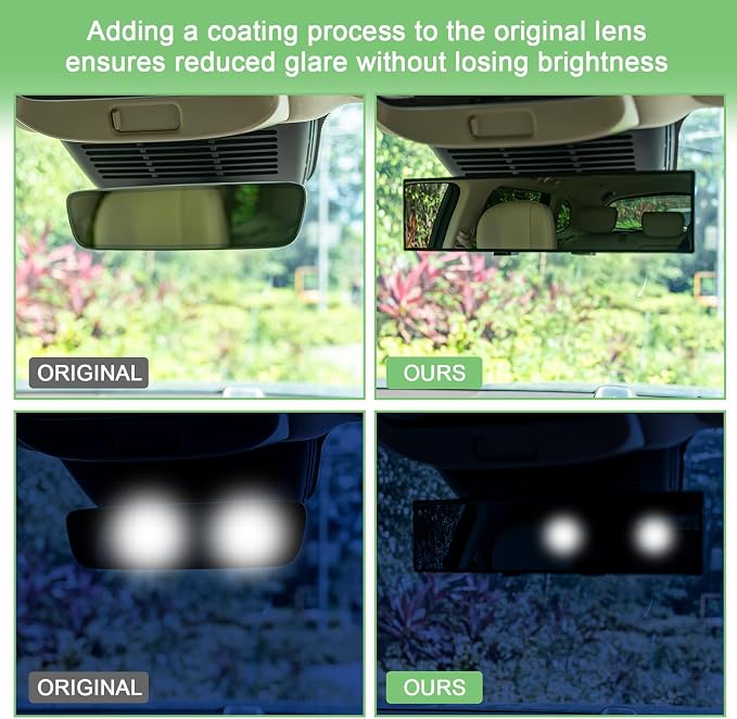 Car Rear View Mirrors，Universal 11.81'' Chrome Anti-glare Rear Mirrors | Cars Accessory, Convex Panoramic Interior Mirror Reduces Blind Spot, for Cars,SUVs,Trucks, Various Kinds Vehicles