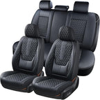 Coverado Car Seat Covers Full Set, Black Seat Covers for Car with Lumbar Support, Nappa Leather Seat Covers Waterproof Car Seat Protectors Universal Fit for Most Cars SUV Trucks