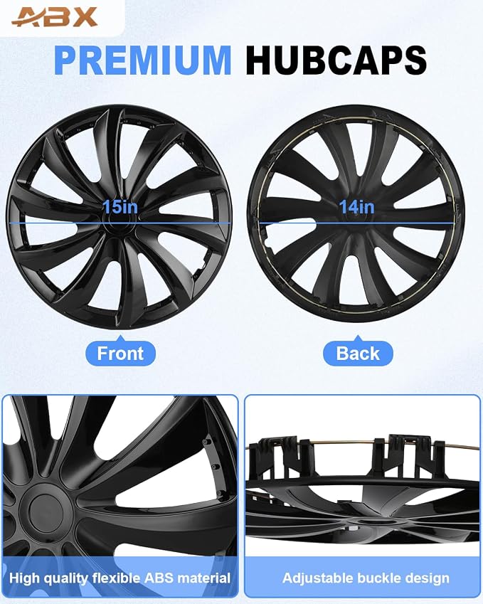 Hubcap Wheel Covers Hub Caps 15 Inch Set of 4 Black & Silver Universal Wheel Rim Cover R15 Stylish Car Decor Wheel Covers for Toyota Camry Nissan Mazda (black-11, 15 inch)