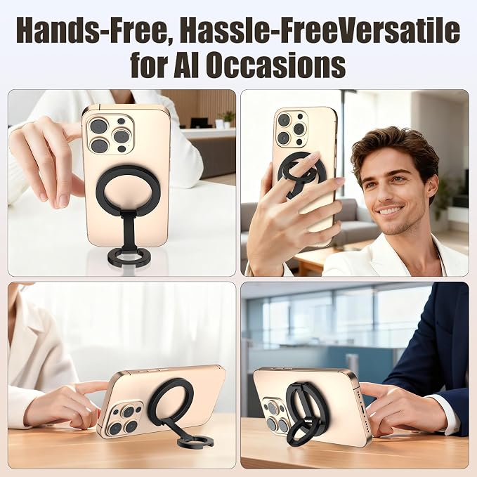 Magnetic Phone Ring for MagSafe Dual-Sided Magnetic Phone Grip Magnet Phone Stand Grip Compatible with iPhone 17/16/15/14/13 Pro Max Plus Mag Safe Accessory for Car Mounts