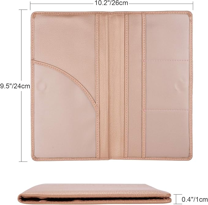 Car Registration and Insurance Holder, Vehicle Glove Box Car Organizer Men Women Wallet Accessories Case with Magnetic Shut for Cards, Essential Document, Driver License, Rose Gold