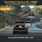 Front 4K+Rear 1080P Dash Cam Adapts for Hyundai Palisade 2020 2021 2022 Limited SE SEL Calligraphy (Part No#S8000), OEM Look, Dual Loop Recording, WiFi & APP, G-Sensor, Easy to Use, 128GB Card