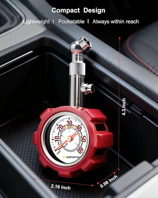 Tire Pressure Gauge, 5-60 PSI, ANSI B40.1 Certified, Extended 360° Swivel Head, Hold & Bleed Button, Dual Guard,Tire Gauges Fit for Cars and Motorcycles - Compact & Battery-Free