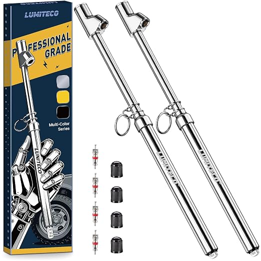 2-Pack Dual Head Tire Pressure Gauge, Heavy Duty Truck Air Pressure Gauge Range 10-150 PSI, 1-10 Bar w/Valve Cores & Valve Caps, Tire Gauges for Tire Pressure for Semi Truck, RV, Car (Silver)