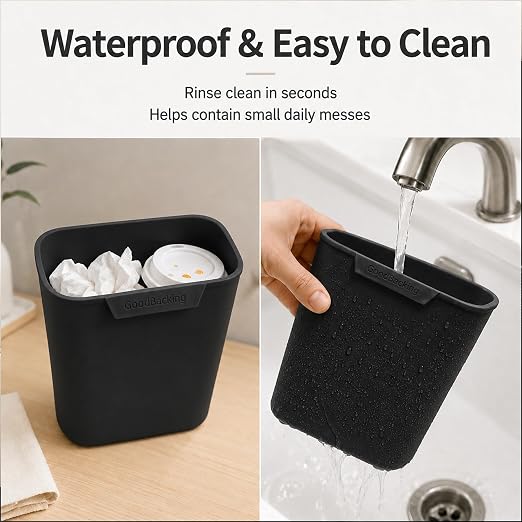 Car Door Trash Can 2 Pack, Black Silicone Garbage Bin for Driver Passenger Door Pocket, Waterproof Auto Waste Container Fits Most Standard Car Door Pockets