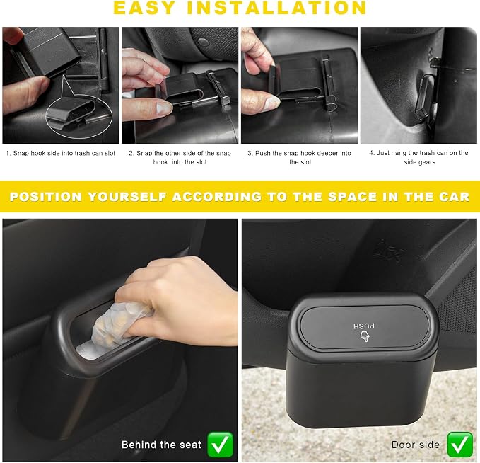Car Trash Can Bin with Lid, Mini Portable Auto Garbage Can with 15Pcs Trash Bags, Waterproof Leakproof Small Garbage Organizer, Car Dustbin for Vehicle, Home, Office (Black)