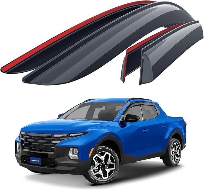Goodyear Shatterproof Window Deflectors for Hyundai Santa Cruz 2022-2026, Tape-on Rain Guards, Window Visors, Vent Deflector Visor, Car Accessories, 4 pcs. - GY008709