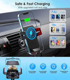 Wireless Car Charger, 15W Fast Charging Auto-Clamping Phone Mount Air Vent Cell Phone Holder Compatible with iPhone 16 15/14/13/13 Pro/12 pro/12, for Samsung Galaxy S23/S22/S21/S20, Red