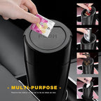 Car Trash Can Bin with Lid, Leakproof Portable Garbage Trash Bin Mini Cup Holder Organizer, Automotive Interior Dustbin Multipurpose Storage Container for Car Home Office (Black)