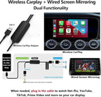 Car Screen Mirroring Adapter with Wireless CarPlay - Supports Watching Any App (YouTube, Net-flix, TikTok, etc.), Siri Control & Phone Charging, Compatible with Factory-CarPlay Equipped Vehicles.