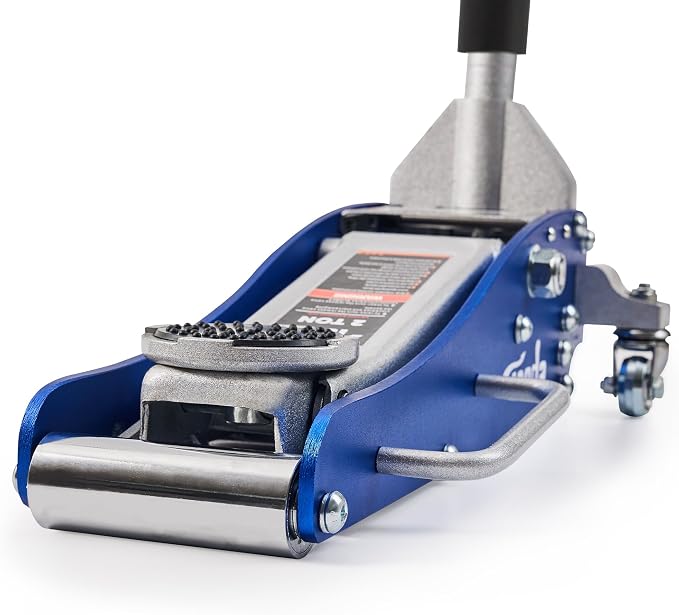 Floor Jack, Low Profile 2 Ton Aluminum and Steel Car Jack, Blue | Dual Pump System, Rapid Lift, 3.35"-13.98", 360-degree swivel casters