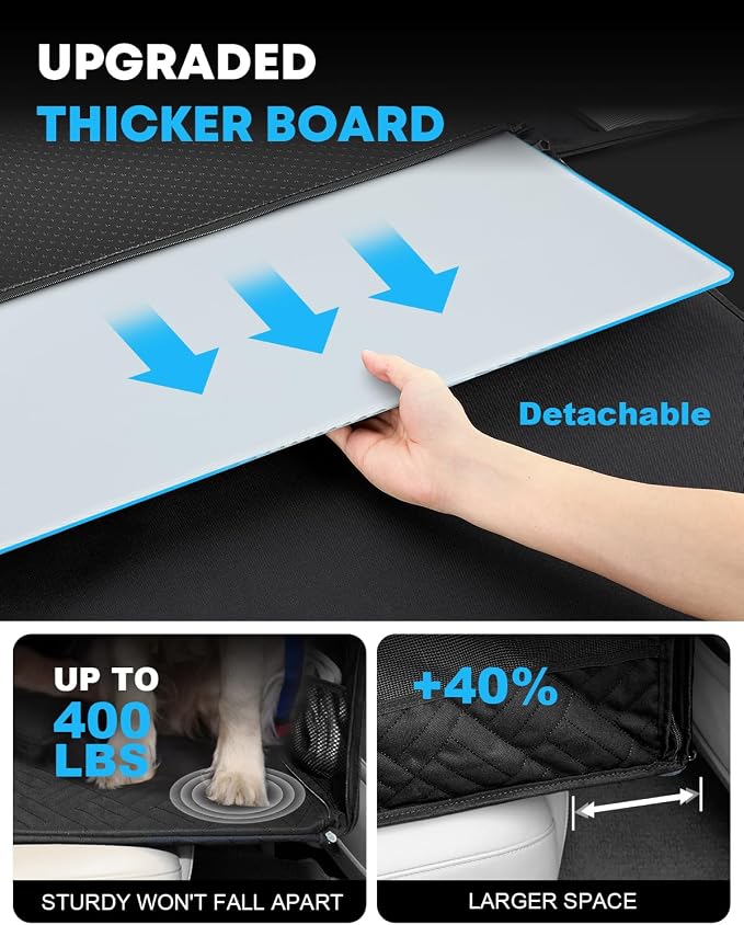Kohree Dog Car Seat Cover for Small Dogs, Hard Bottom Dog Car Rear Seat Cover with Pipe Waterproof 600D, Pet Hammock Extender for Cars SUV Truck-S