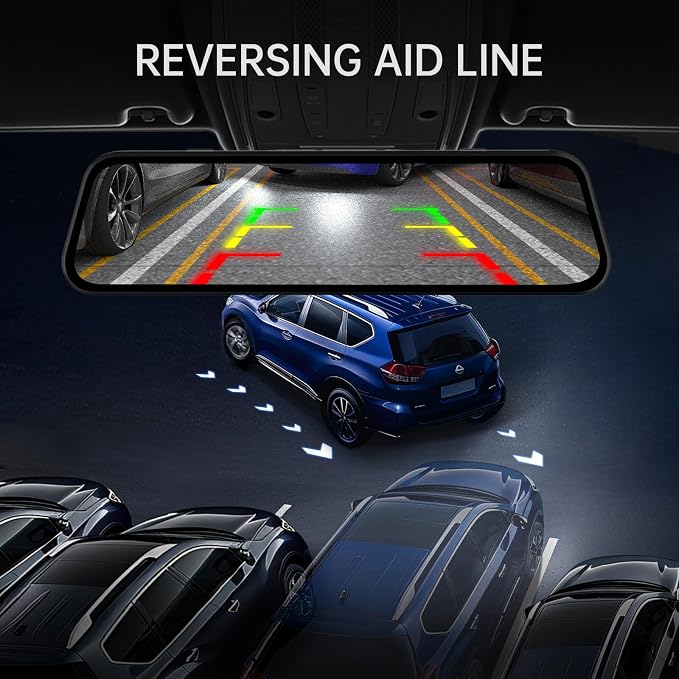 4K Rear View Mirror Camera, 10'' 4K Mirror Dash Cam with 1080P Backup Camera, Dash Cam Front and Rear for Car with Voice Control, 24H Parking Mode, Night Vision, 32GB SD Card Included