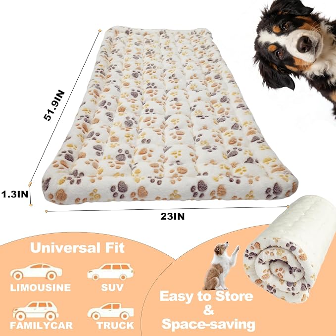 Dog Car Seat Cover for Back Seat, White Paw Print Flannel Pet Bed Mat, Non-Slip Waterproof Bottom, Washable Dog Bed & Seat Protector for Cars SUVs Trucks, Fits Backseat Extenders